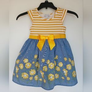 Max & Daisy Blue & Yellow Sunflower Satin Bow Sleeveless Dress Toddler Size 4T